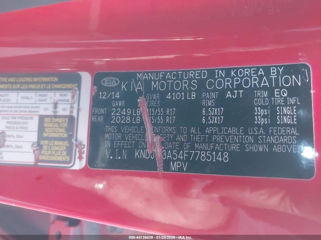 KIA SOUL + 2015 KNDJP3A54F7785148 Image 9
