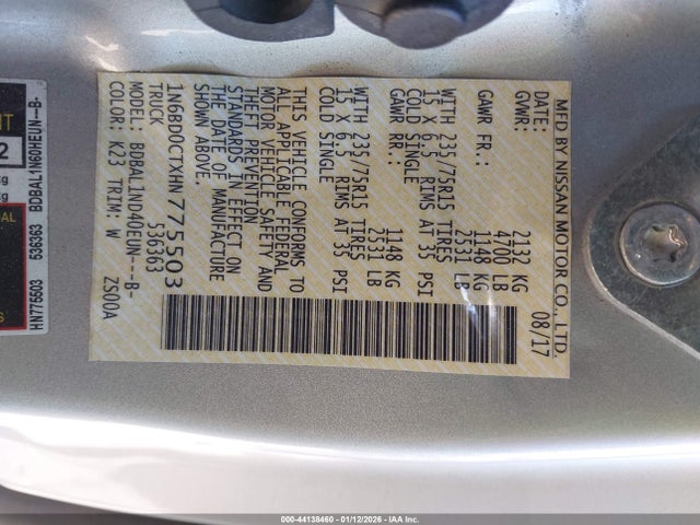 1N6BD0CTXHN775503 Nissan FRONTIER S