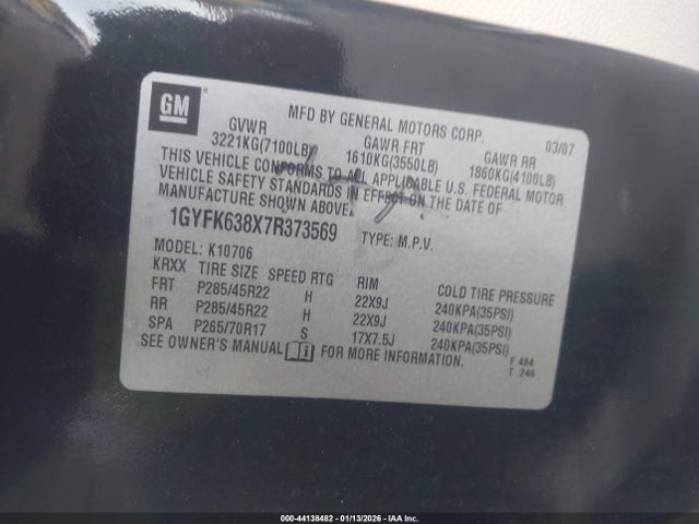 2007 CADILLAC ESCALADE 1GYFK638X7R373569 Photo 8