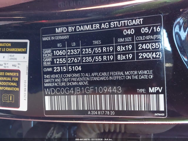 Продажа на аукционе авто 2016 Mercedes-benz Glc 300, vin: WDC0G4JB1GF109443, номер лота: 44138576