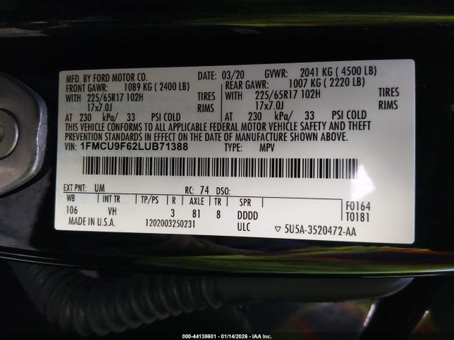 1FMCU9F62LUB71388 Ford ESCAPE S