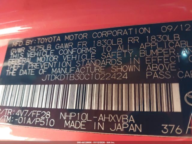 2012 TOYOTA PRIUS C JTDKDTB30C1022424 Photo 8