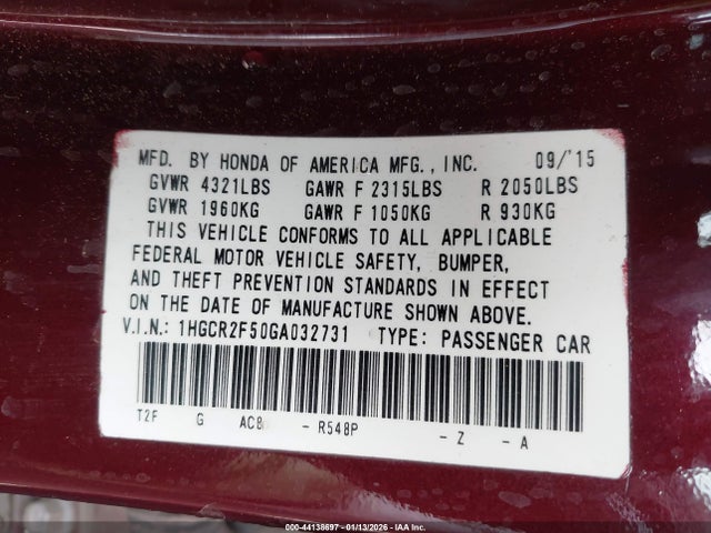 1HGCR2F50GA032731 Honda Accord Sport