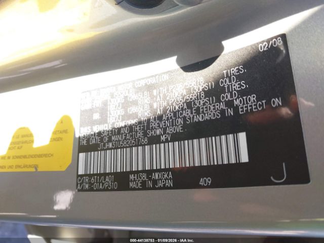 2008 LEXUS RX 400H JTJHW31U582051768 Photo 8