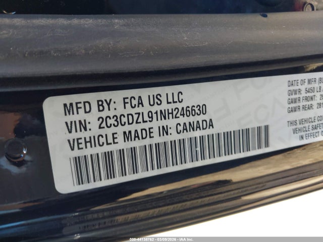 44138762 :رقم المزاد ، 2C3CDZL91NH246630 vin ، 2022 Dodge Challenger Srt Hellcat Redeye Widebody Jailbreak مزاد بيع