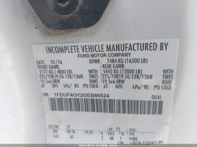 1FDUF4GY2GEB86524 Ford F-450 Chassis Xl