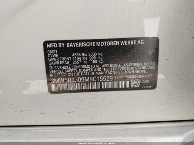 44138800 :رقم المزاد ، 3MW5R1J09M8C15529 vin ، 2021 Bmw 330i مزاد بيع