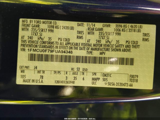 2015 FORD ESCAPE 1FMCU0F79FUA94348 Photo 8