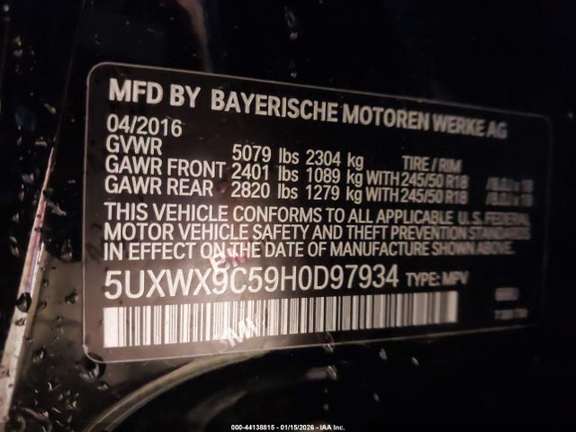 Aukcja sprzedaży 2017 Bmw X3 Xdrive28i, vin: 5UXWX9C59H0D97934, numer aukcji: 44138815