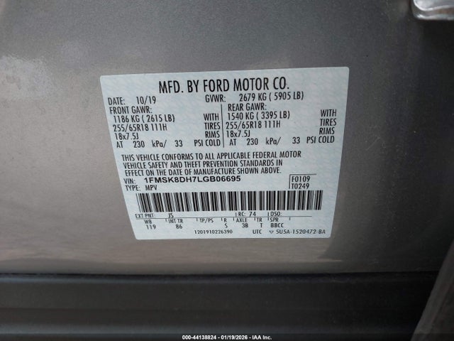 Продаж на аукціоні авто 2020 Ford Explorer Xlt, vin: 1FMSK8DH7LGB06695, номер лоту: 44138824
