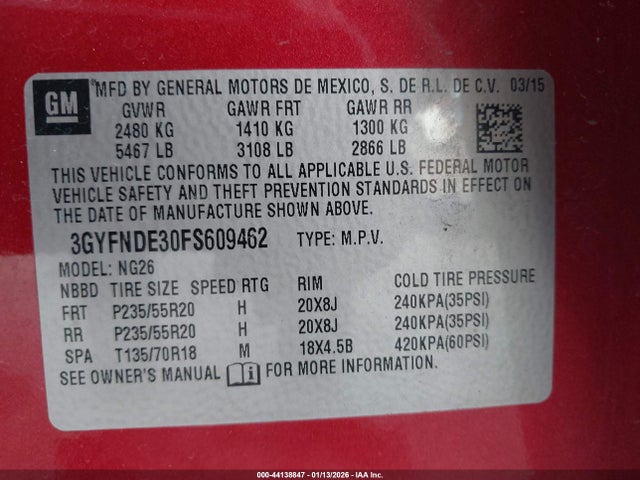 2015 CADILLAC SRX 3GYFNDE30FS609462 Photo 8