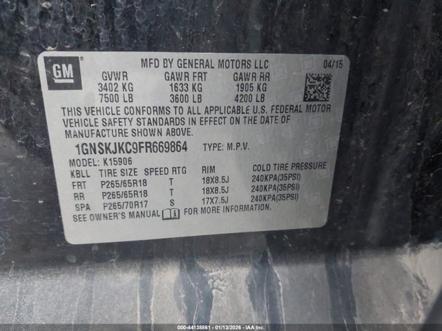 1GNSKJKC9FR669864 Chevrolet Suburban 1500 Lt