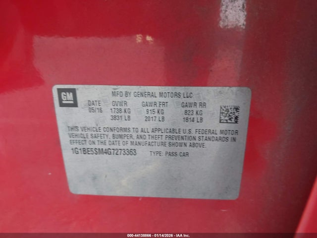 1G1BE5SM4G7273363 Chevrolet Cruze Lt Auto