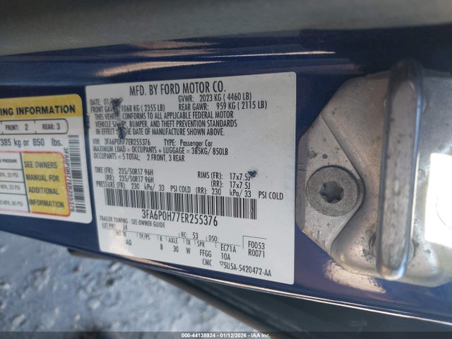 Ford FUSION SE 2014 3FA6P0H77ER255376 Image 9