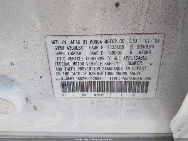 Продаж на аукціоні авто 2006 Acura Tsx, vin: JH4CL96826C012694, номер лоту: 44138942