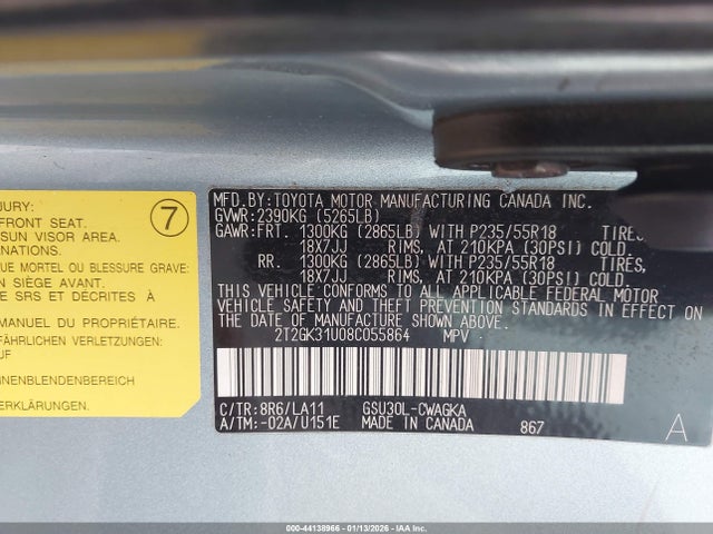 2008 LEXUS RX 350 2T2GK31U08C055864 Photo 8