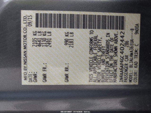 1N4AA6AP4GC402442 Nissan Maxima 3.5 Platinum