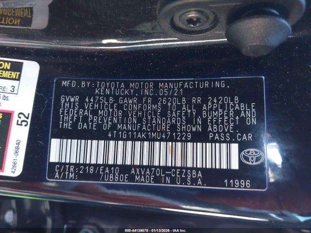 4T1G11AK1MU471229 Toyota CAMRY SE