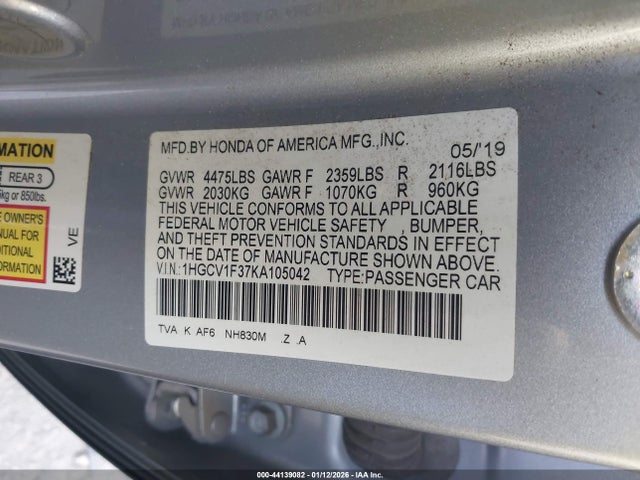1HGCV1F37KA105042 Honda Accord Sport