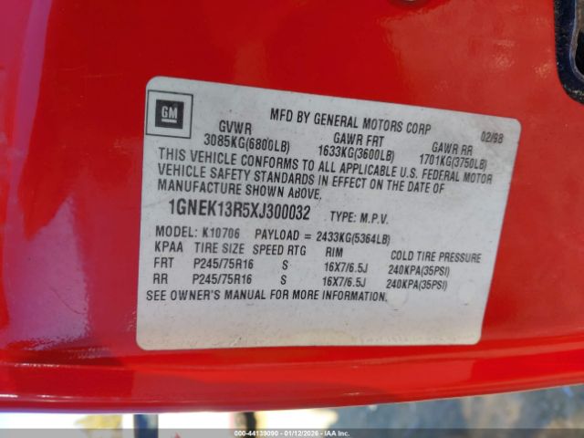 1999 CHEVROLET TAHOE 1GNEK13R5XJ300032 Photo 8