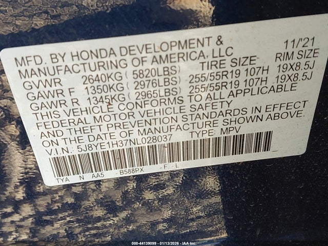 5J8YE1H37NL028037 Acura Mdx Standard