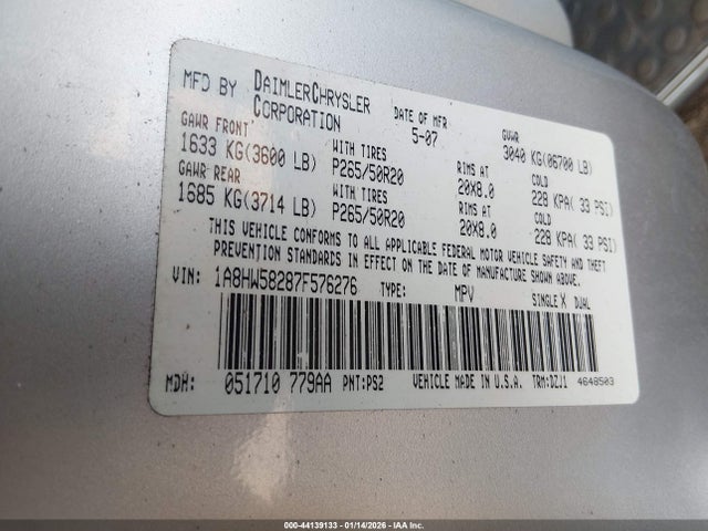 2007 CHRYSLER ASPEN 1A8HW58287F576276 Photo 8