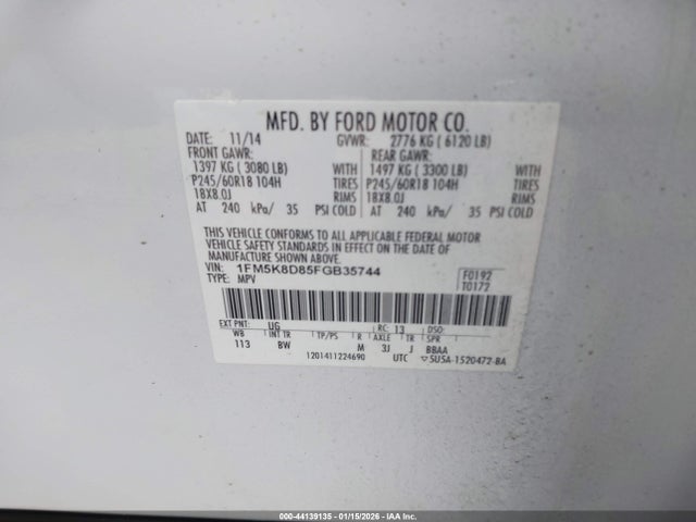 1FM5K8D85FGB35744 Ford EXPLORER XLT