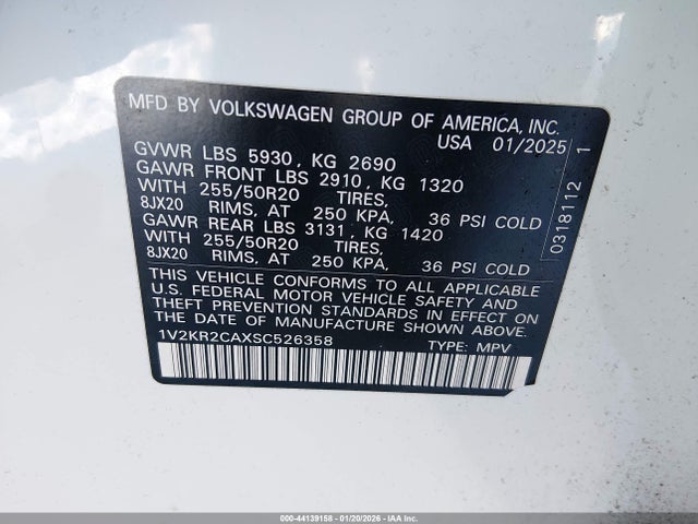 1V2KR2CAXSC526358 Volkswagen Atlas 2.0t Se W/technology