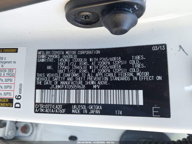 Aukcja sprzedaży 2013 Lexus Gx 460, vin: JTJBM7FX1D5059638, numer aukcji: 44139164