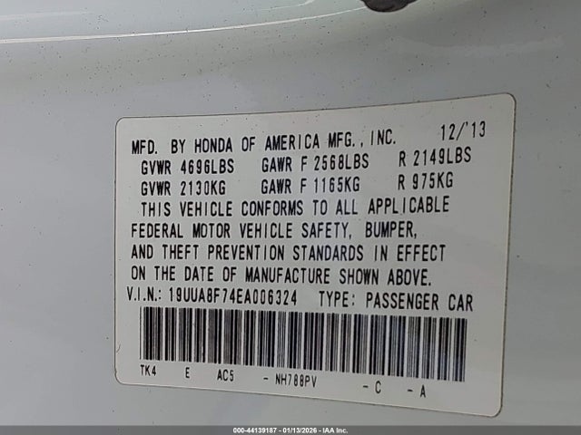 2014 Acura Tl 3.5 მანქანა იყიდება აუქციონზე, vin: 19UUA8F74EA006324, აუქციონის ნომერი: 44139187