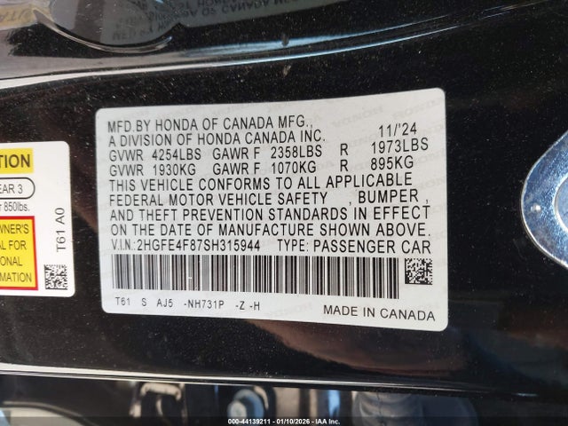 Honda CIVIC HYBRID 2025 2HGFE4F87SH315944 Image 9