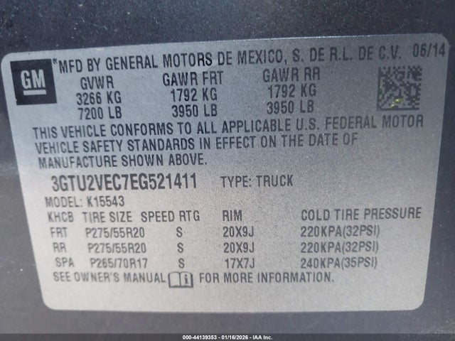 3GTU2VEC7EG521411 GMC Sierra 1500 Slt