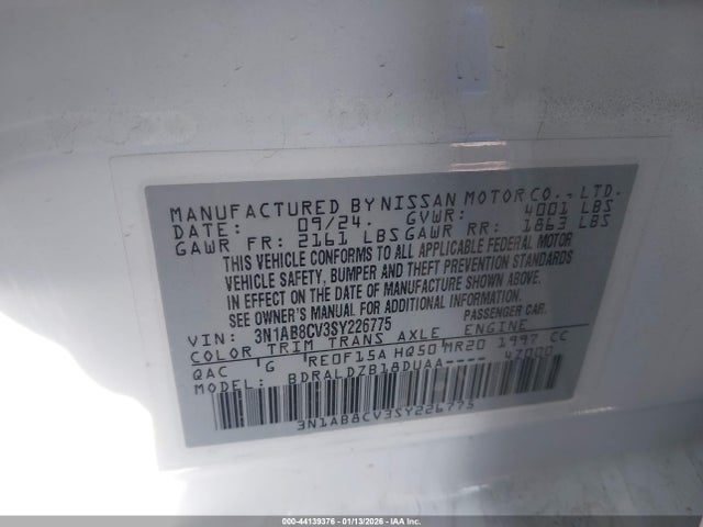 3N1AB8CV3SY226775 Nissan SENTRA SV
