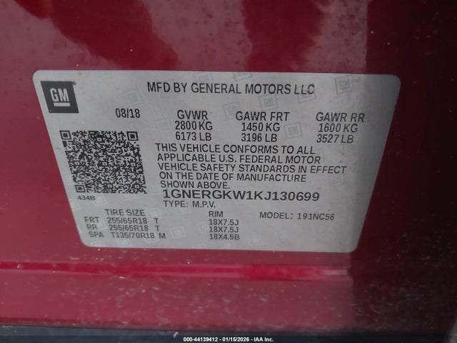 1GNERGKW1KJ130699 Chevrolet Traverse Lt