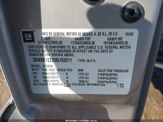 Aukcja sprzedaży 2006 Chevrolet Avalanche 1500 Z71, vin: 3GNEK12ZX6G152011, numer aukcji: 44139451