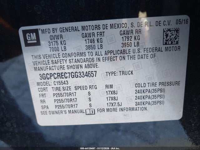 3GCPCREC7GG334657 Chevrolet Silverado 1500 1lt