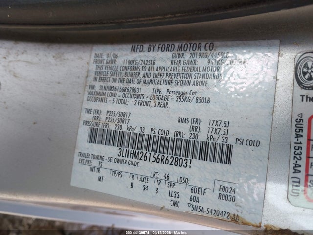 2006 LINCOLN ZEPHYR 3LNHM26156R628031 Photo 8