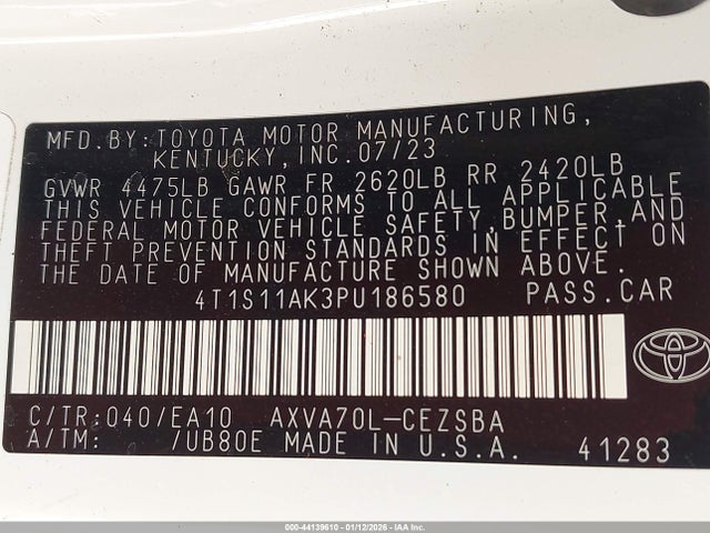 4T1S11AK3PU186580 Toyota CAMRY SE