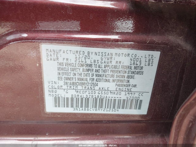 3N1AB8CV8MY212504 Nissan Sentra Sv Xtronic Cvt