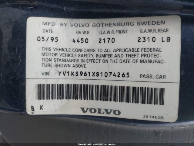 Продажа на аукционе авто 1995 Volvo 960, vin: YV1KS961XS1074265, номер лота: 44139661