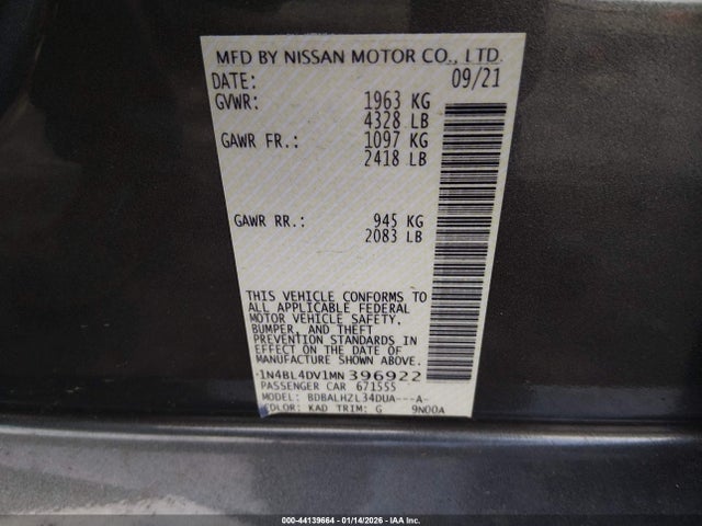 Nissan Altima 2021 1N4BL4DV1MN396922 Image 9