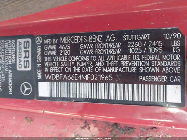 1991 MERCEDES-BENZ 500 WDBFA66E4MF021965 Photo 8