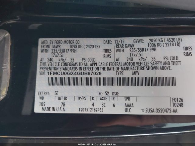 2016 FORD ESCAPE 1FMCU0GX4GUB97029 Photo 8