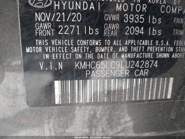 KMHC65LC9LU242874 Hyundai Ioniq Hybrid Blue