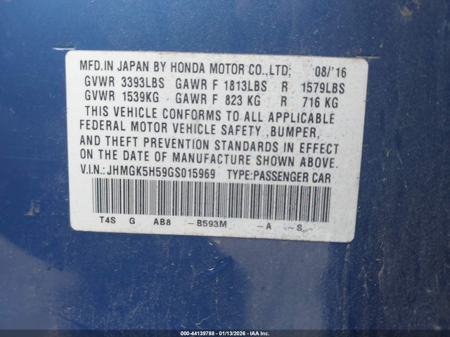 Honda FIT LX 2016 JHMGK5H59GS015969 Image 9
