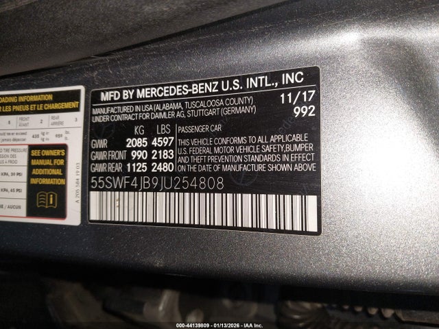 55SWF4JB9JU254808 Mercedes-Benz C 300
