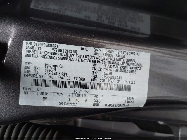 Ford FOCUS SE 2014 1FADP3F2XEL391872 Image 9