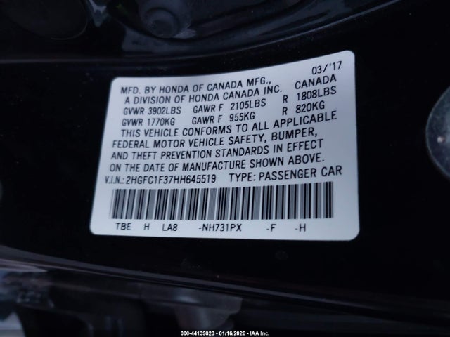 2HGFC1F37HH645519 Honda Civic Ex-t