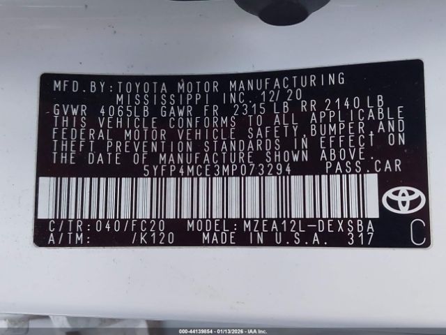 2021 TOYOTA COROLLA 5YFP4MCE3MP073294 Photo 8