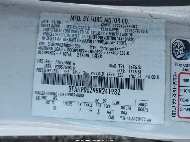 2008 FORD FUSION 3FAHP06Z98R241982 Photo 8